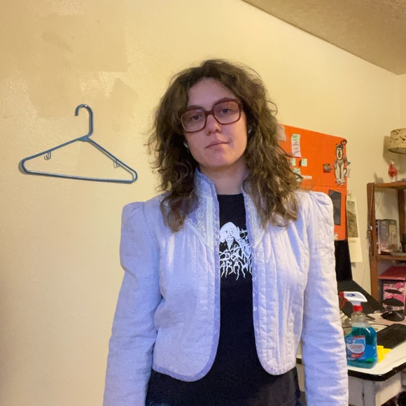 Lavender Quilted Women's Blazer with Lace Trim - Picture 7 of 10